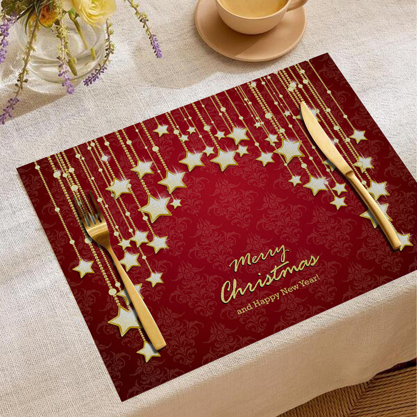 Christmas Digital Printing Placemat Linen Insulation Antifouling Decoration
