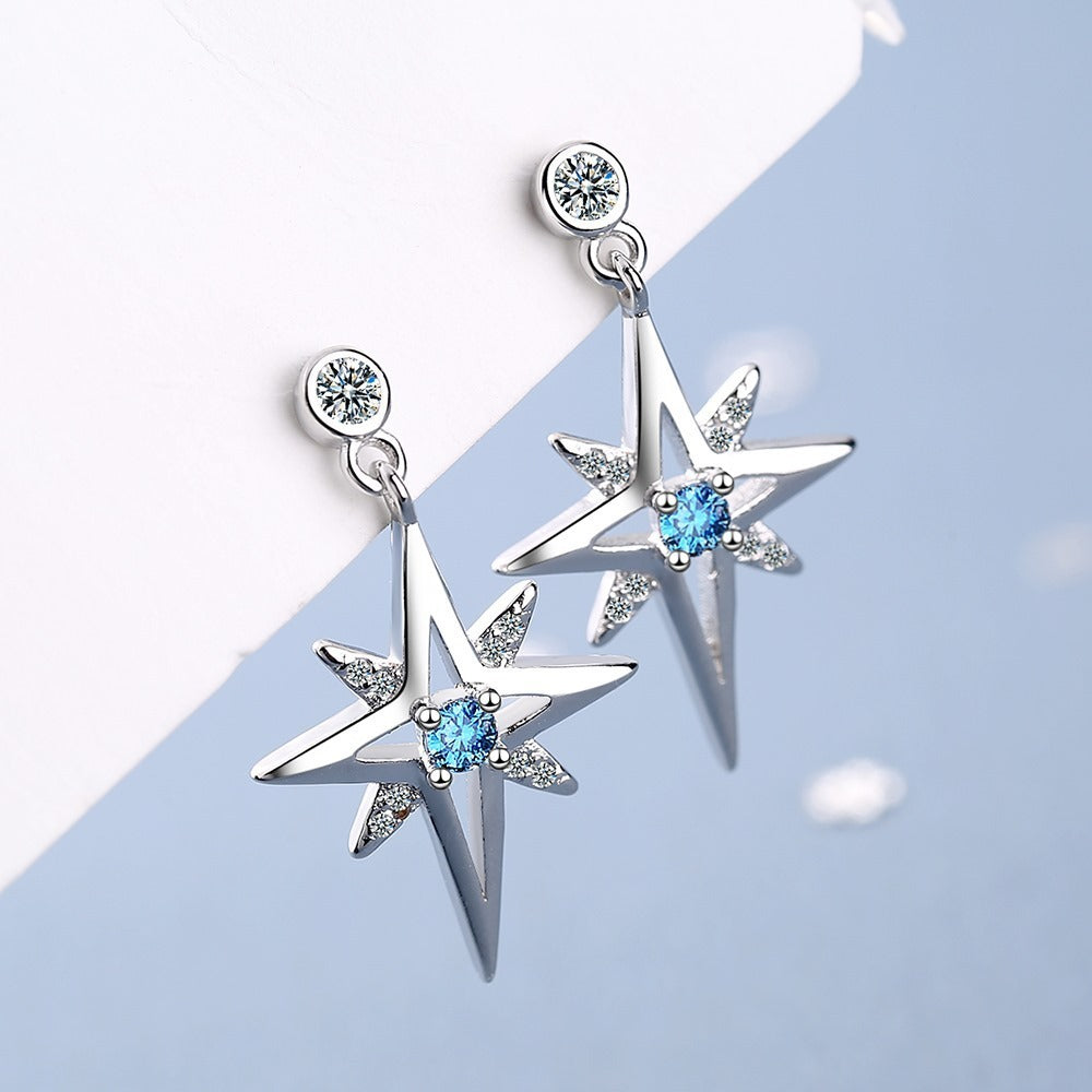 Women's Korean Diamond Hexagonal Star Stud Earrings