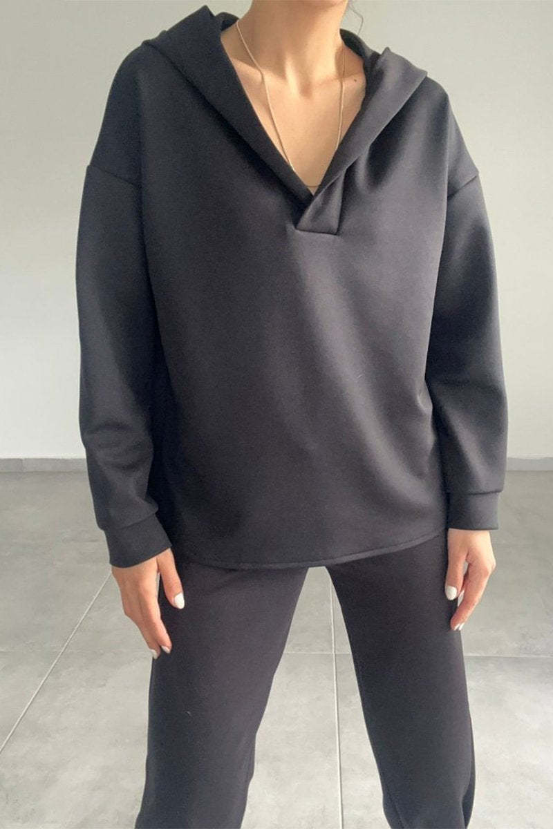Commuting Casual Hooded Sweatshirt And Pants Two-piece Set
