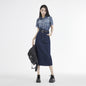 Women's Short-sleeved Denim Dress With Waist-cinching High Waist For A Slimming Effect
