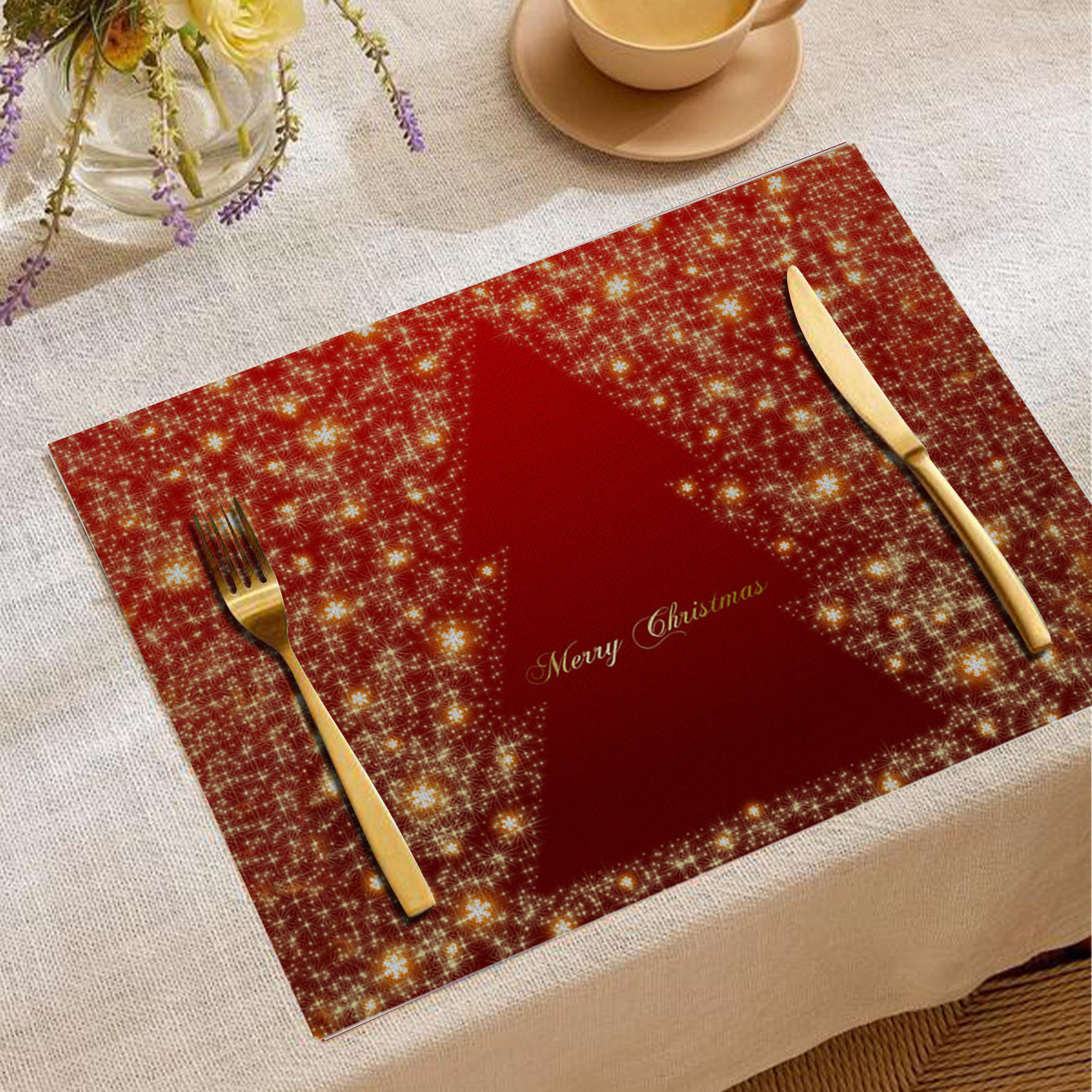 Christmas Digital Printing Placemat Linen Insulation Antifouling Decoration