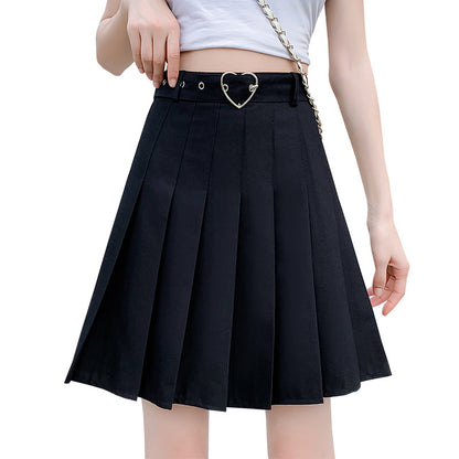 Pleated High-waisted Slimming Heart-button Skirt