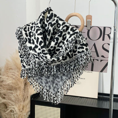 Warm And Stylish Leopard Fringe Scarf Shawl Two-in-one