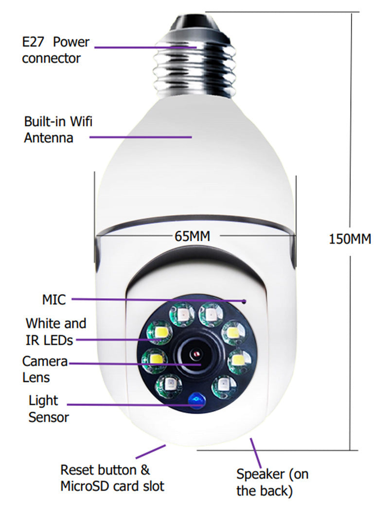 WiFi Security Camera 1080P Bulb - 4X Zoom E27