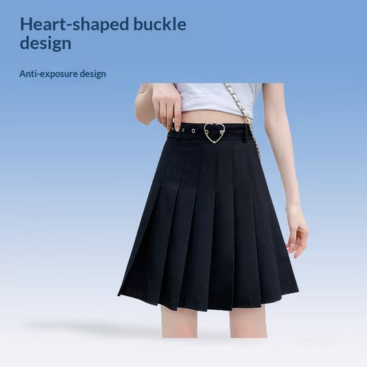 Pleated High-waisted Slimming Heart-button Skirt