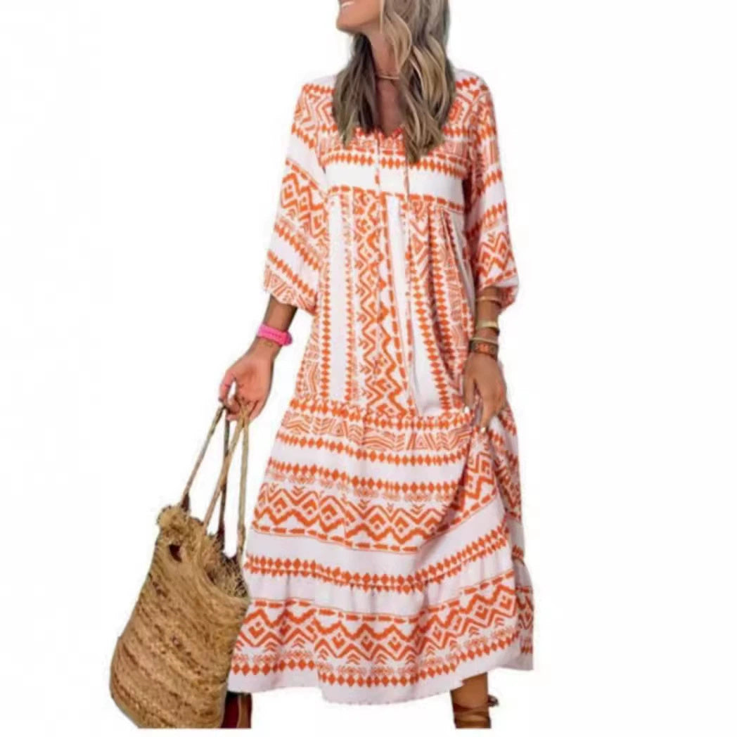 Women's Vintage Printed Bohemian Maxi Dress