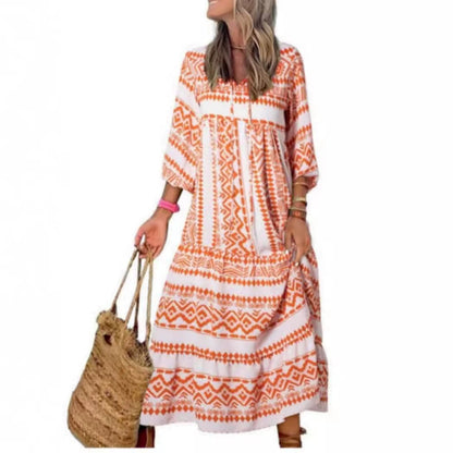 Women's Vintage Printed Bohemian Maxi Dress