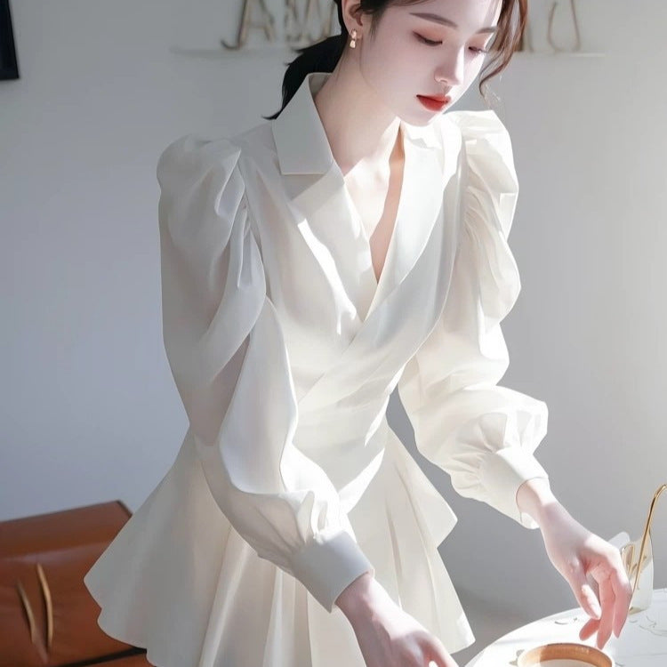 French Temperament High-end Fashion Socialite Waist-cinching Shirt