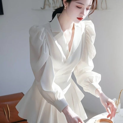 French Temperament High-end Fashion Socialite Waist-cinching Shirt