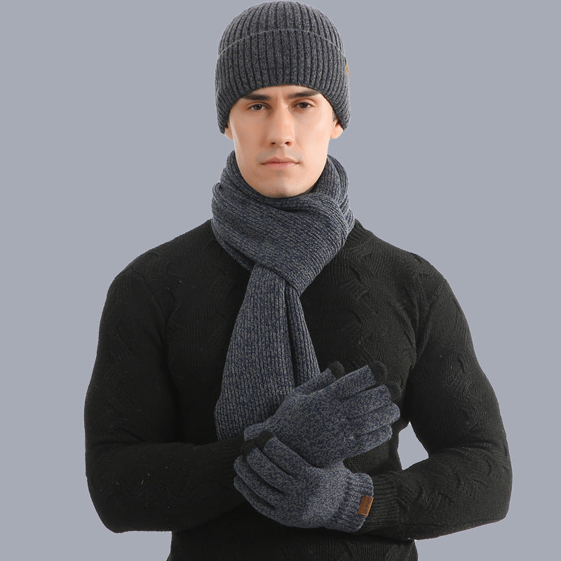 Thermal Knitting Hat Scarf And Gloves Three-piece Set
