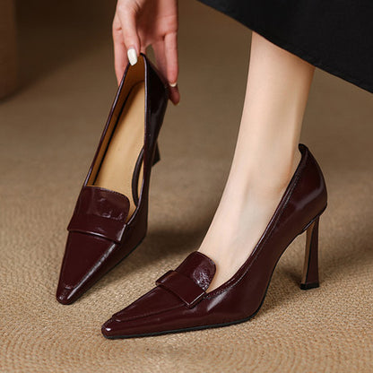 Pointed-toe Authentic Leather Pumps Women's Stiletto Heels