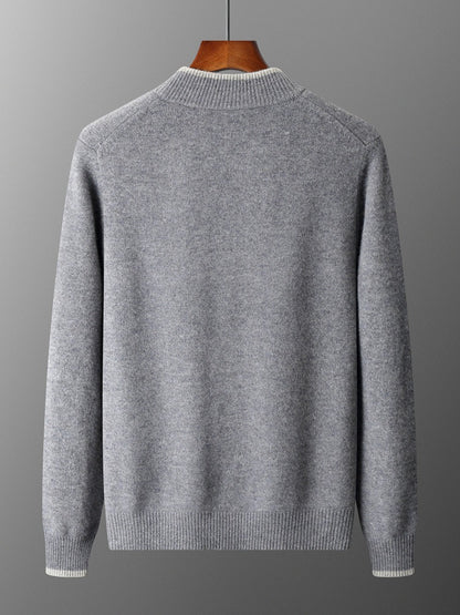 Men's Color-blocked Semi-high Neck Zip-up Wool Fashion Trendy Set