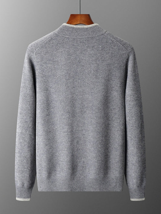 Men's Color-blocked Semi-high Neck Zip-up Wool Fashion Trendy Set