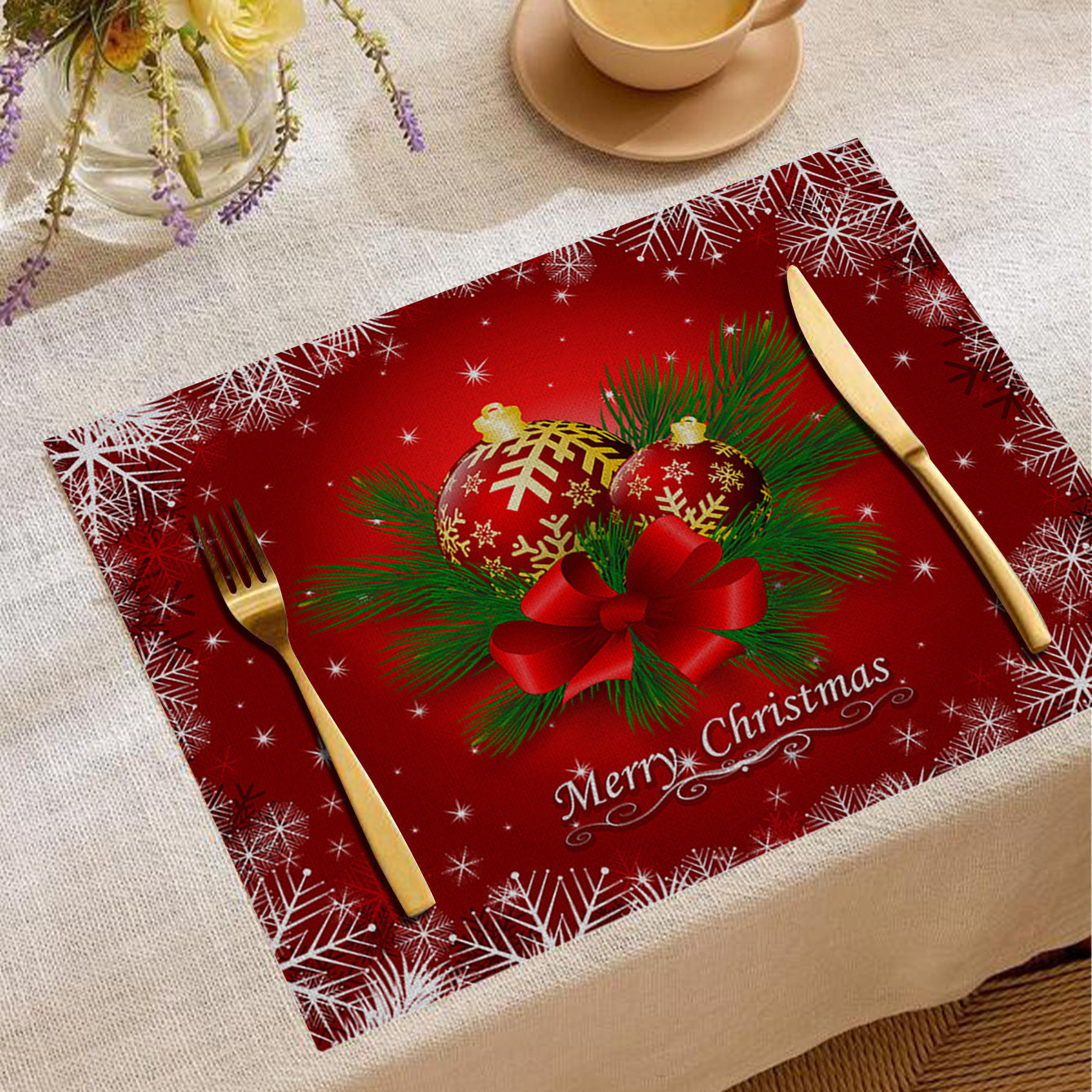 Christmas Digital Printing Placemat Linen Insulation Antifouling Decoration