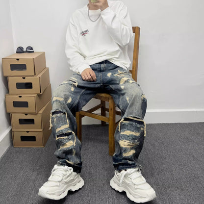 American Casual Stylish Ripped Patch Jeans