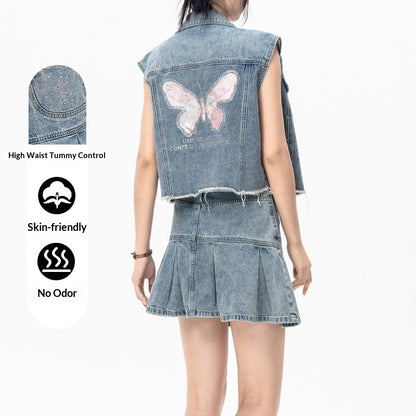 Women's Petite Sleeveless Sequin Pleated Skirt Set