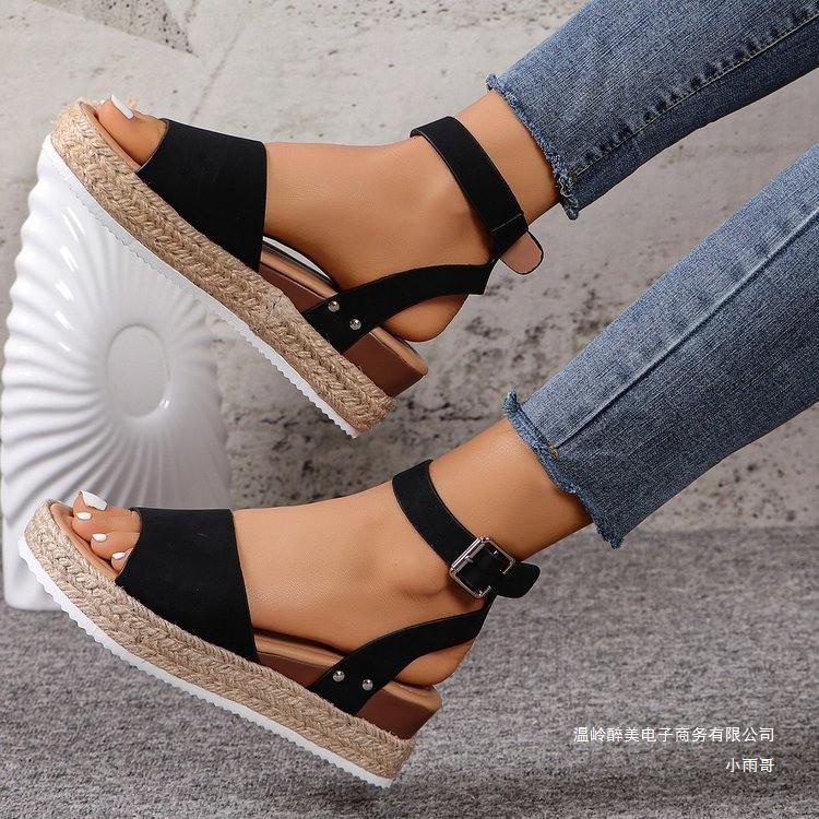 Women's Hemp Rope Wedge Peep Toe Sandals