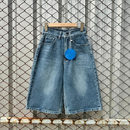 American Retro Washed Loose Design Fifth Pants Men