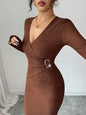 Cross-collar Knit Texture Slim-fit Slimming Dress