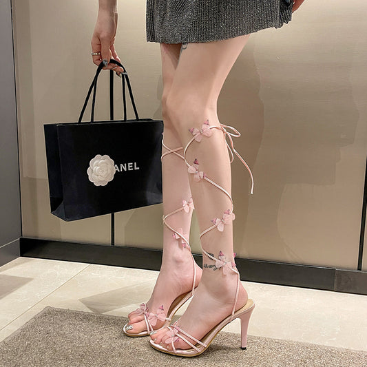 Butterfly High Heel Sweet Stiletto Heel Thin Strap Sandals
