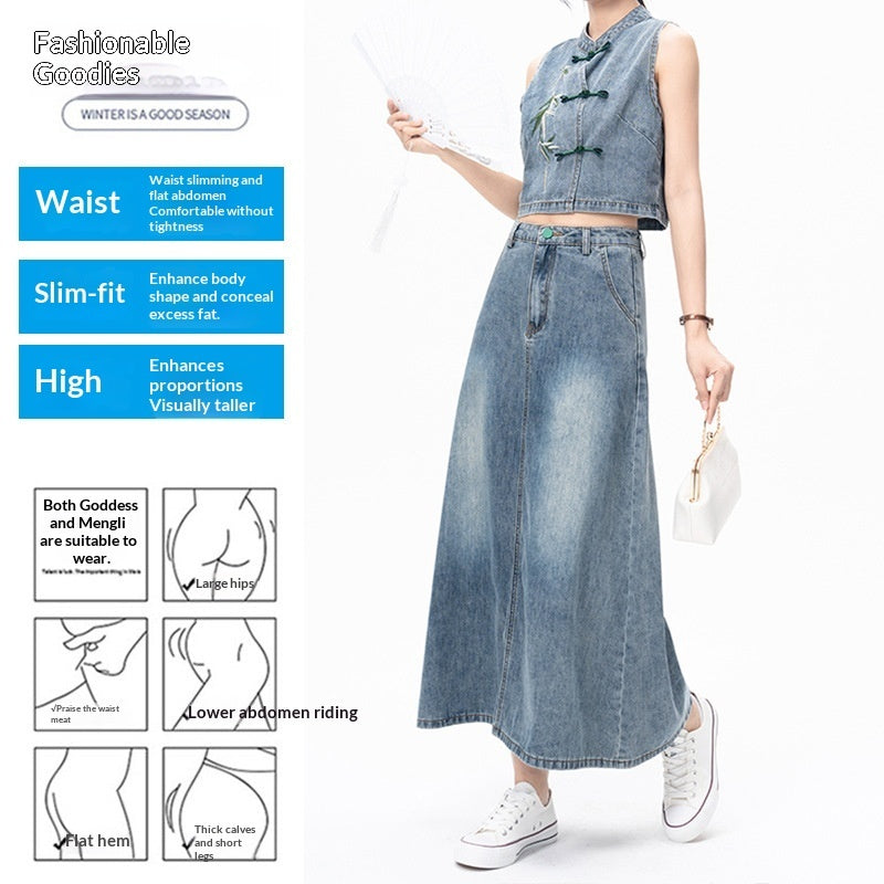 Embroidery High-waisted Slimming Long Dress Chinese Style Suit