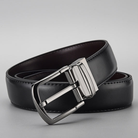 Gentleman Business Style Men's Leather Business Rotation Pin Buckle Belt
