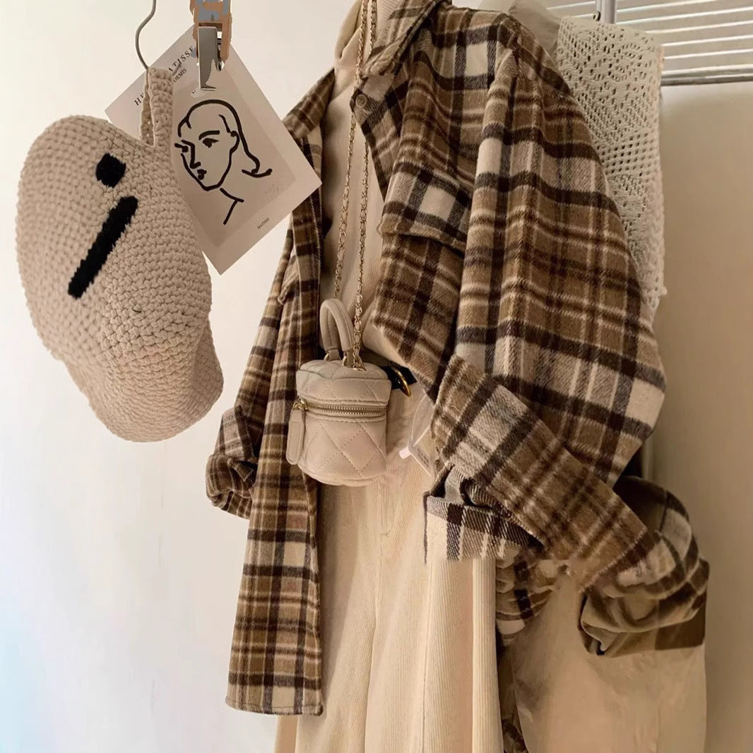 American Retro Color-blocked Brushed Flannel Shirt