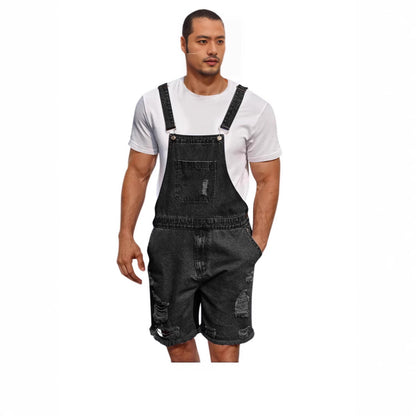 Ripped Leisure Men's Denim Suspender Shorts Jeans Men