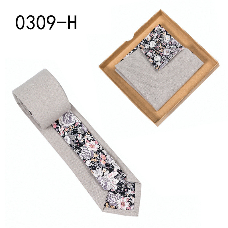 Men's Tie Floral Print Pocket Square Cotton Tie