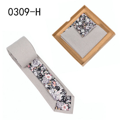 Men's Tie Floral Print Pocket Square Cotton Tie