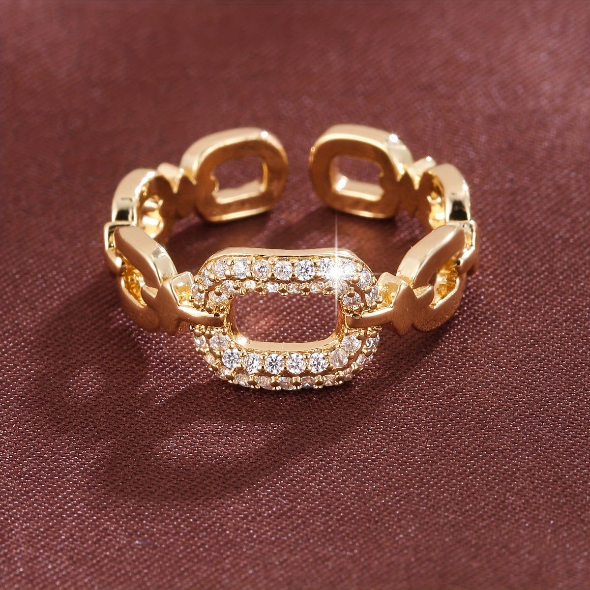 Chain Buckle Square Adjustable Ring For Women