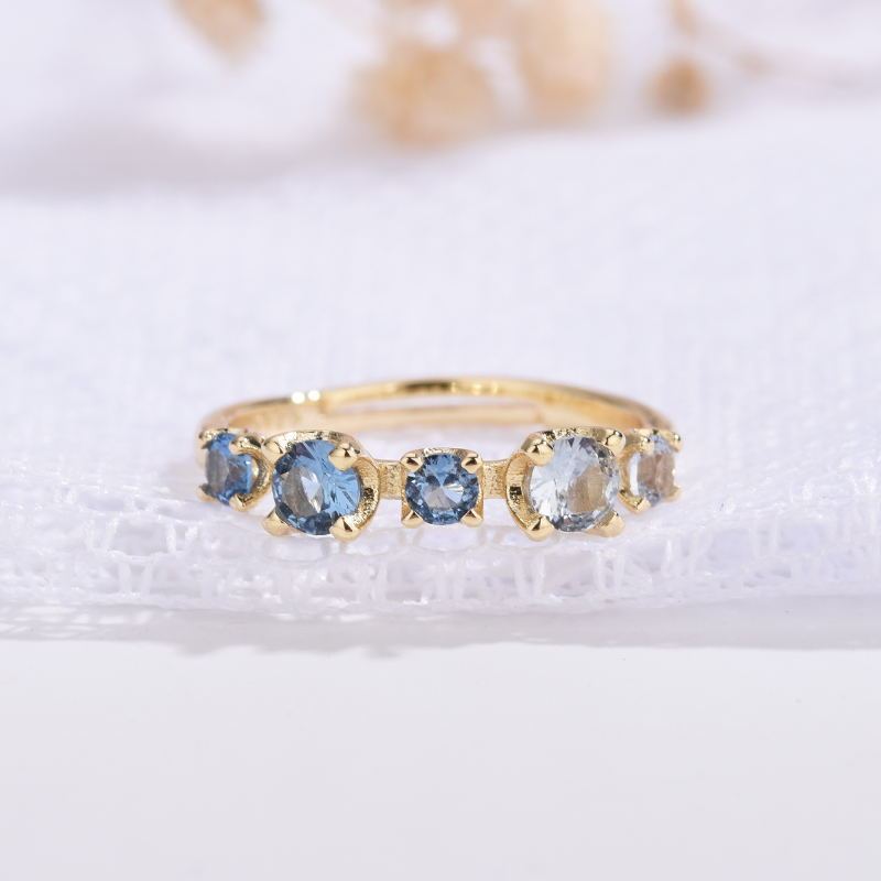 Gradient Blue And White Topaz Multi-gemstone Zircon Ring For Women