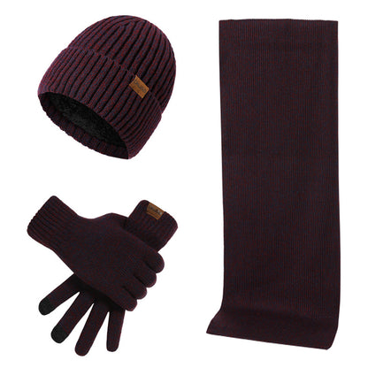 Thermal Knitting Hat Scarf And Gloves Three-piece Set