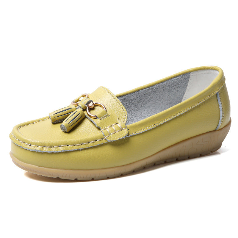 Women's Two-Layer Calf Leather Slip-On Shoes