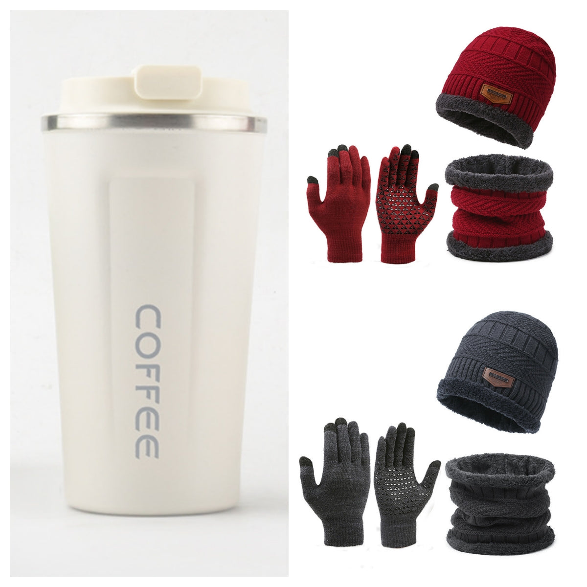 Men's Winter Scarf Gloves Three-piece Set Fleece-lined Warm Knitted Hat