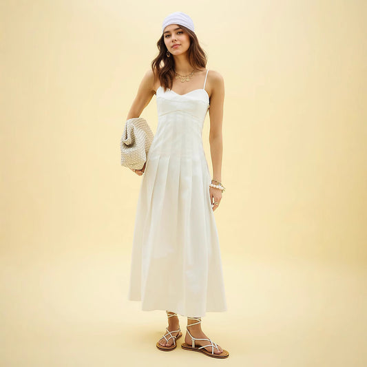 Fishbone Strapless Sleeveless Waist-cinching Flare Solid Color Camisole Dress