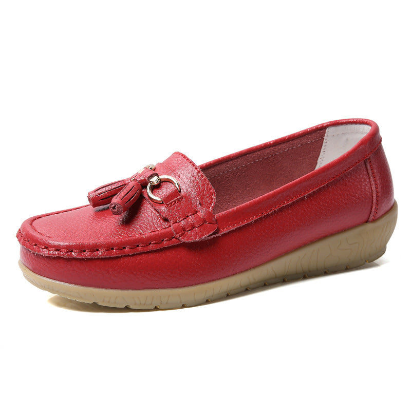 Women's Two-Layer Calf Leather Slip-On Shoes