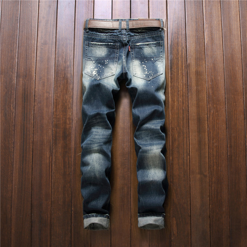 Straight Slim Jeans Splash-ink Old Fashion