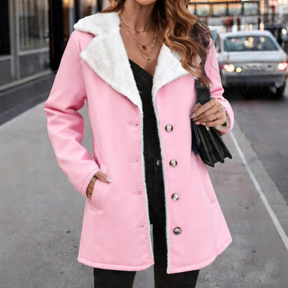 Women's Solid Color Plush Lapel Mid-length Coat