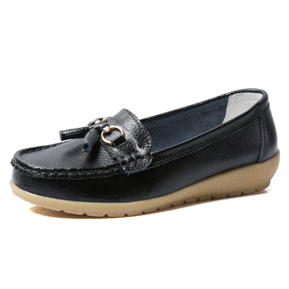 Women's Two-Layer Calf Leather Slip-On Shoes