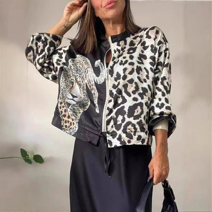 Women's Fashion Loose Print Zip-Up Jacket
