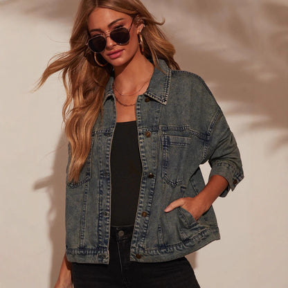 Women's Fashion Personality Solid Color Loose Slim-fit Denim Jacket
