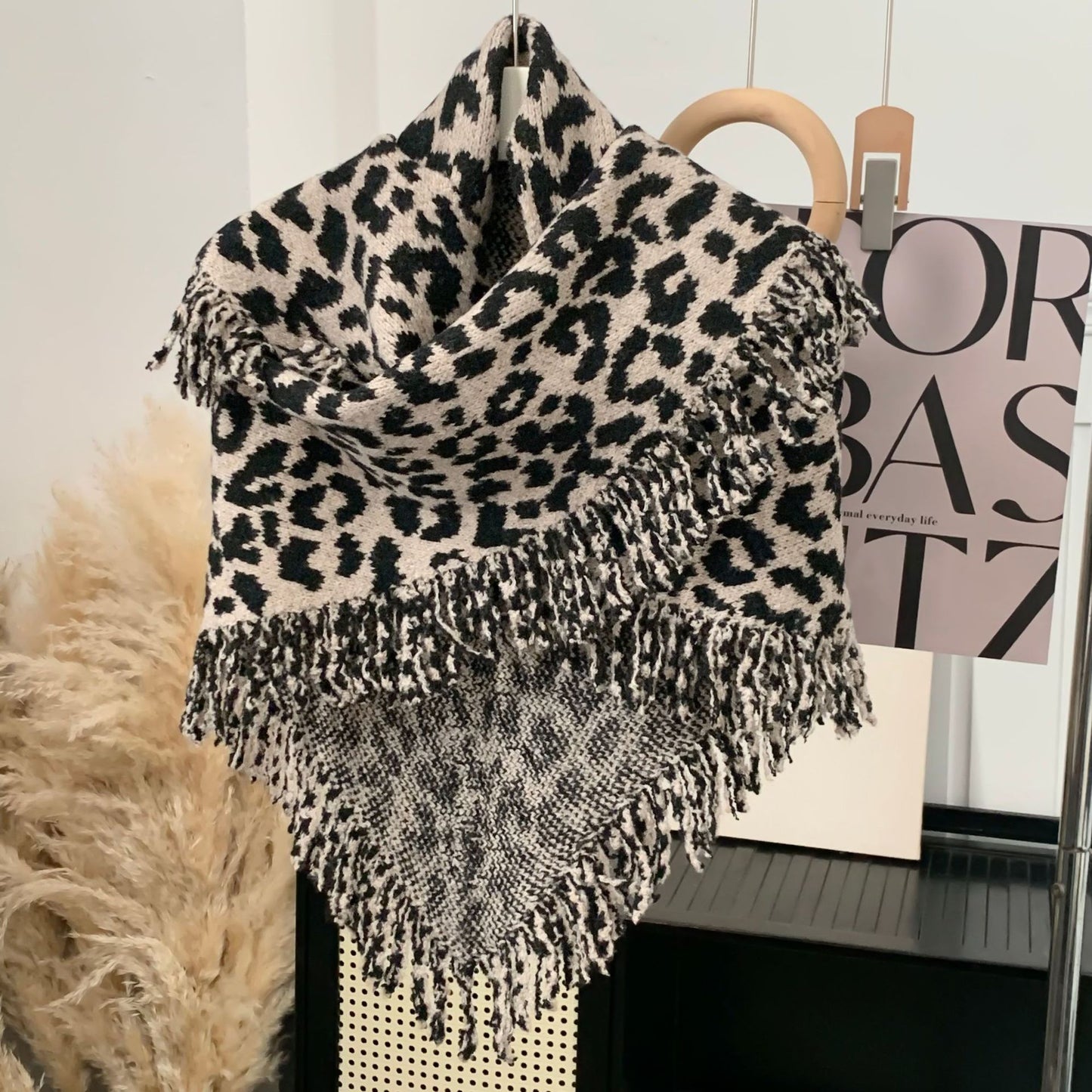 Warm And Stylish Leopard Fringe Scarf Shawl Two-in-one