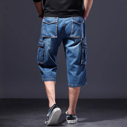 Summer Thin Loose Multi-pocket Workwear Cropped Pants Casual Jeans