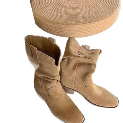 Women's Western Pleated Ankle Boots - Autumn Style