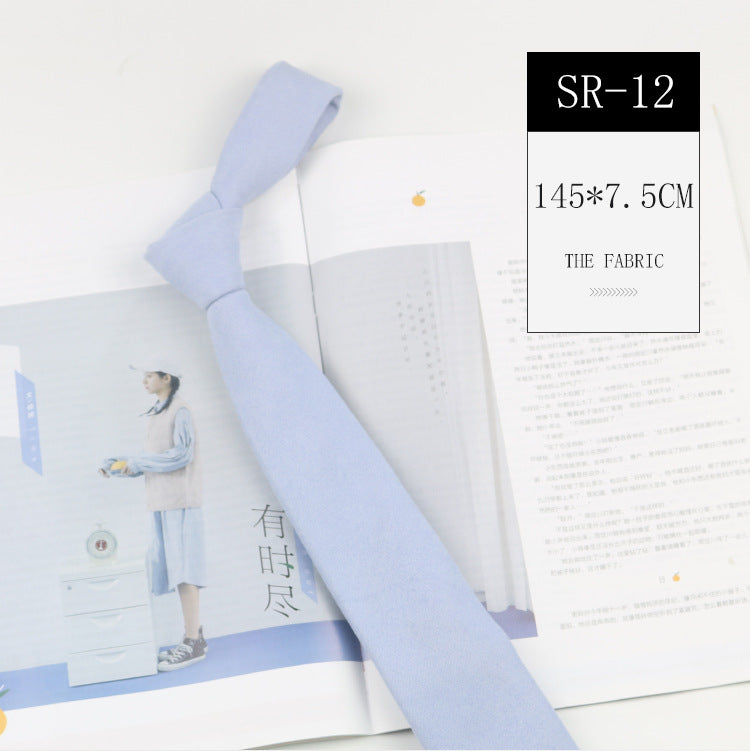 Korean Style Casual Suede Pure Color Artistic Shirt Macaron Color 7cm Hand Tie