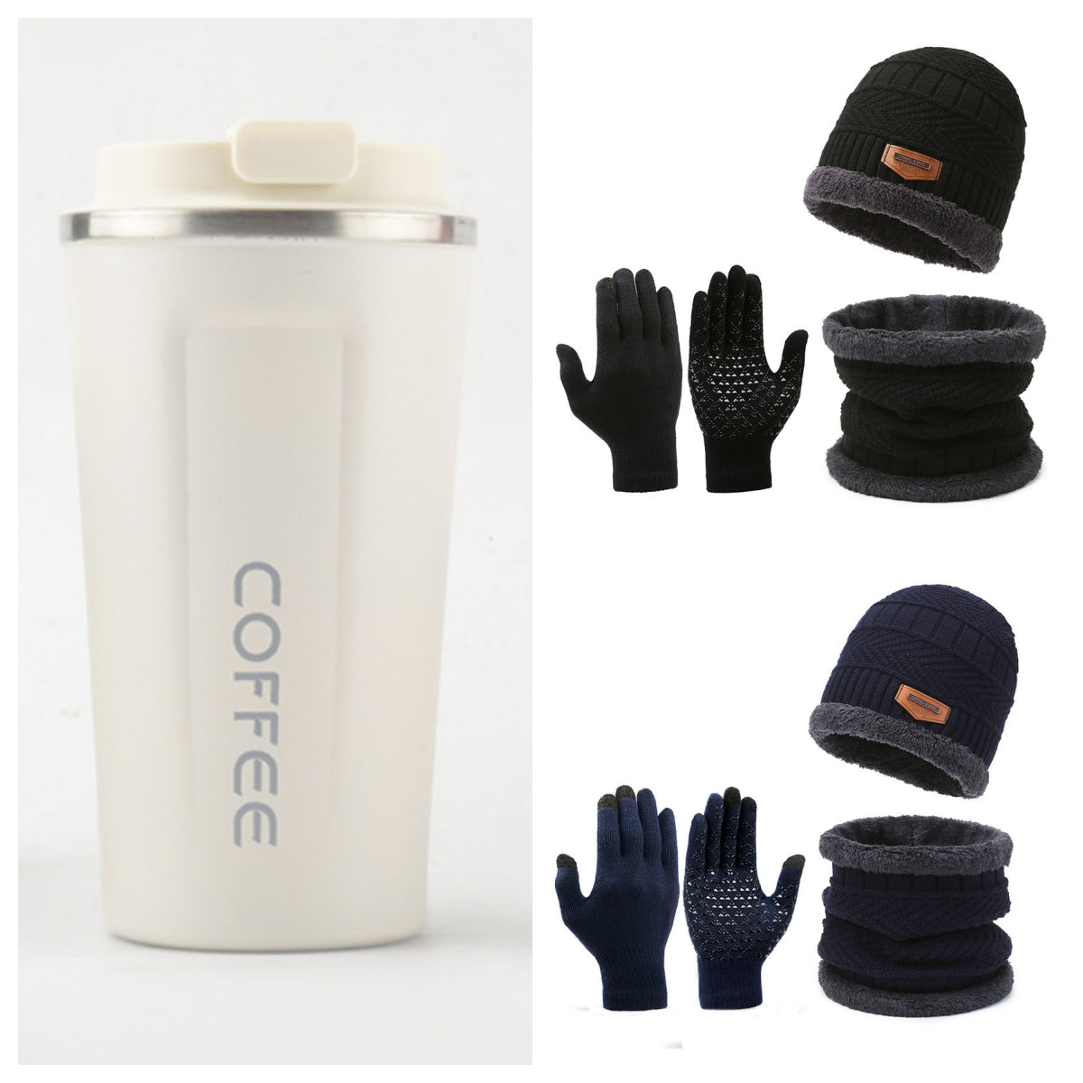 Men's Winter Scarf Gloves Three-piece Set Fleece-lined Warm Knitted Hat