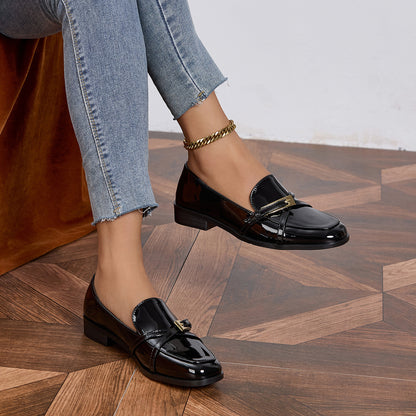 Casual All-Match Patent Leather Square Toe Leather Shoes