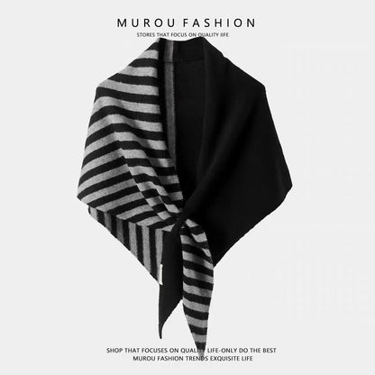 New Wool Color-block Striped Shawl For Women
