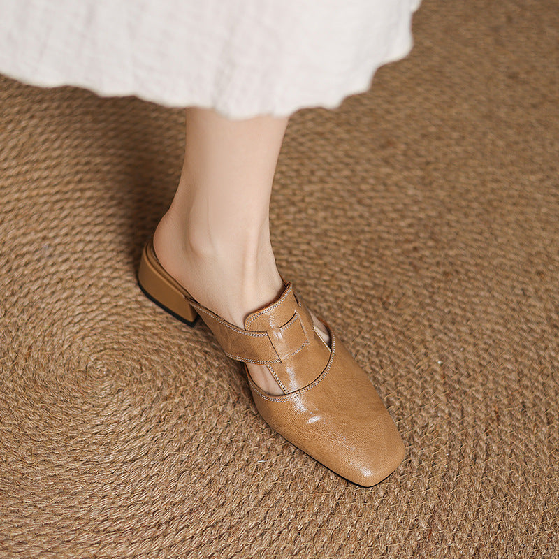 Women's Retro Closed Toe Low Heel Sandals